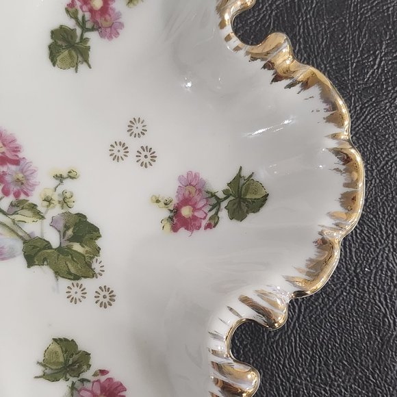 1950s Marco Porcelain Candy/Nut Dish With Scallop Gold Gilt Trim and Pink Flower - Picture 5 of 8